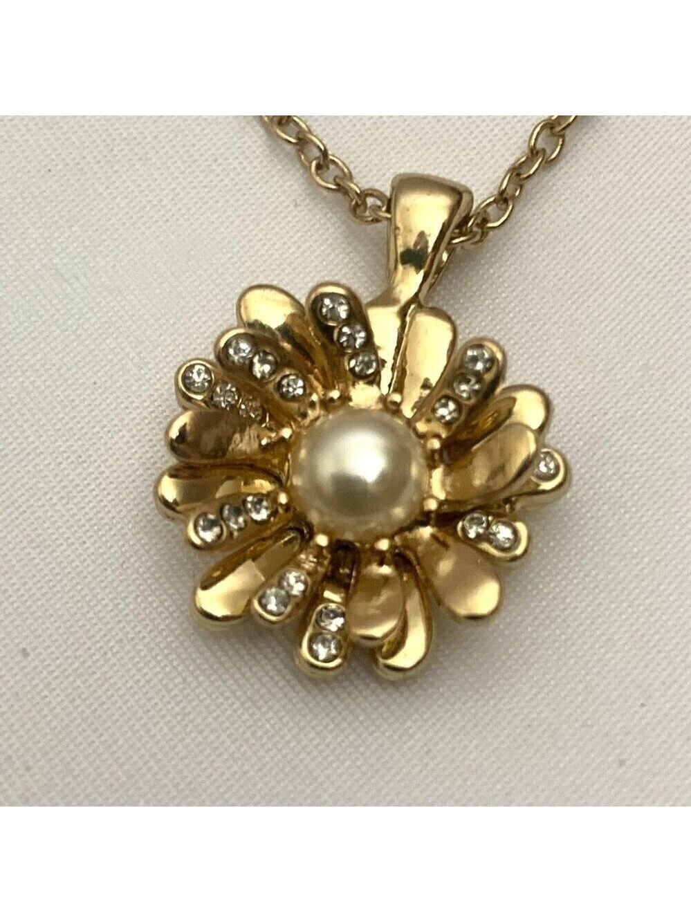 Avon Pearl Rhinestone Flower Necklace and Earring Set